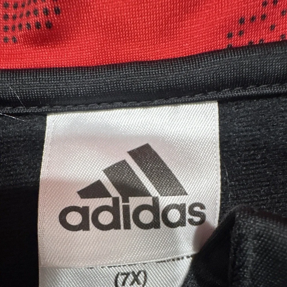 adidas Boys Black/Red Track Jacket Full Zip Size 7X Pockets‎ Lightweight Sports